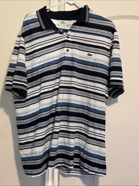 Lacoste Men's Striped Polo Shirt - Navy & Light Blue